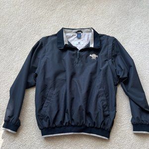 LS Hard Rock Chicago Black 1/4 zip Pullover w/Tan lining and removable sleeves